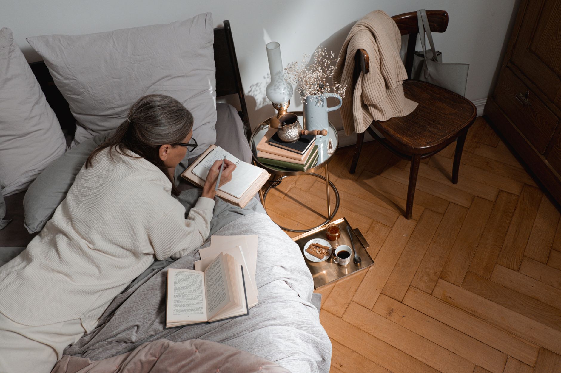 A person journaling in the morning