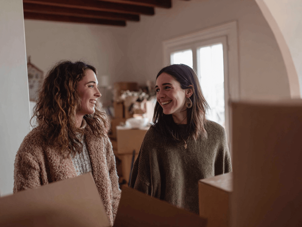 A picture of two women u-hauling early in their relationship